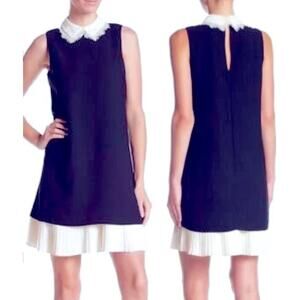 NWT NANETTE LEPORE Navy Cream Sleeveless Lace Collar Babydoll Shift Twee Dress 8